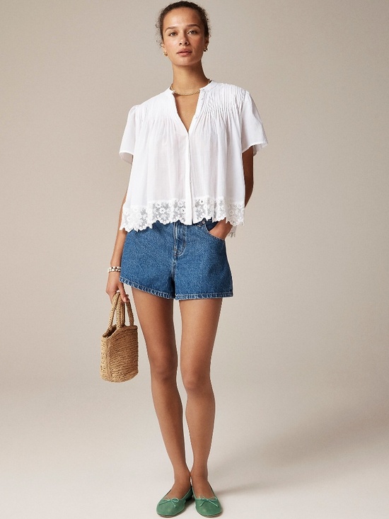 J. Crew Tops - New J.CREW Size L Lace-Trim Pintuck Top in Cotton Voile White $98 CK051